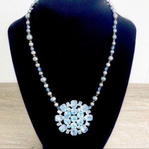Blue Crystal and Pearl Statement Necklace